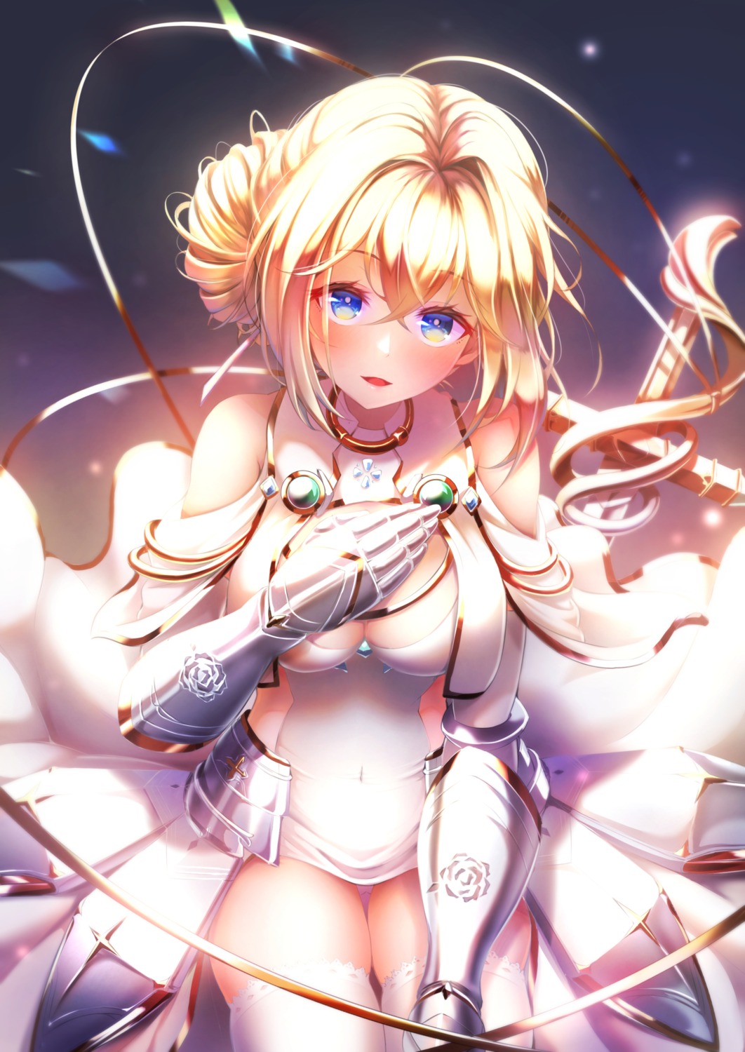 armor, azur_lane, dress, imo_bouya, jeanne_d'arc_(azur_lane), no_bra, sword, thighhighs