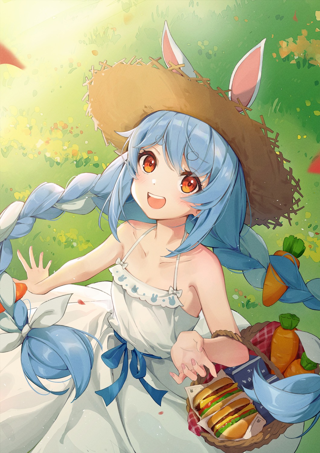 animal_ears, bunny_ears, dress, hololive, shyi, summer_dress, usada_pekora