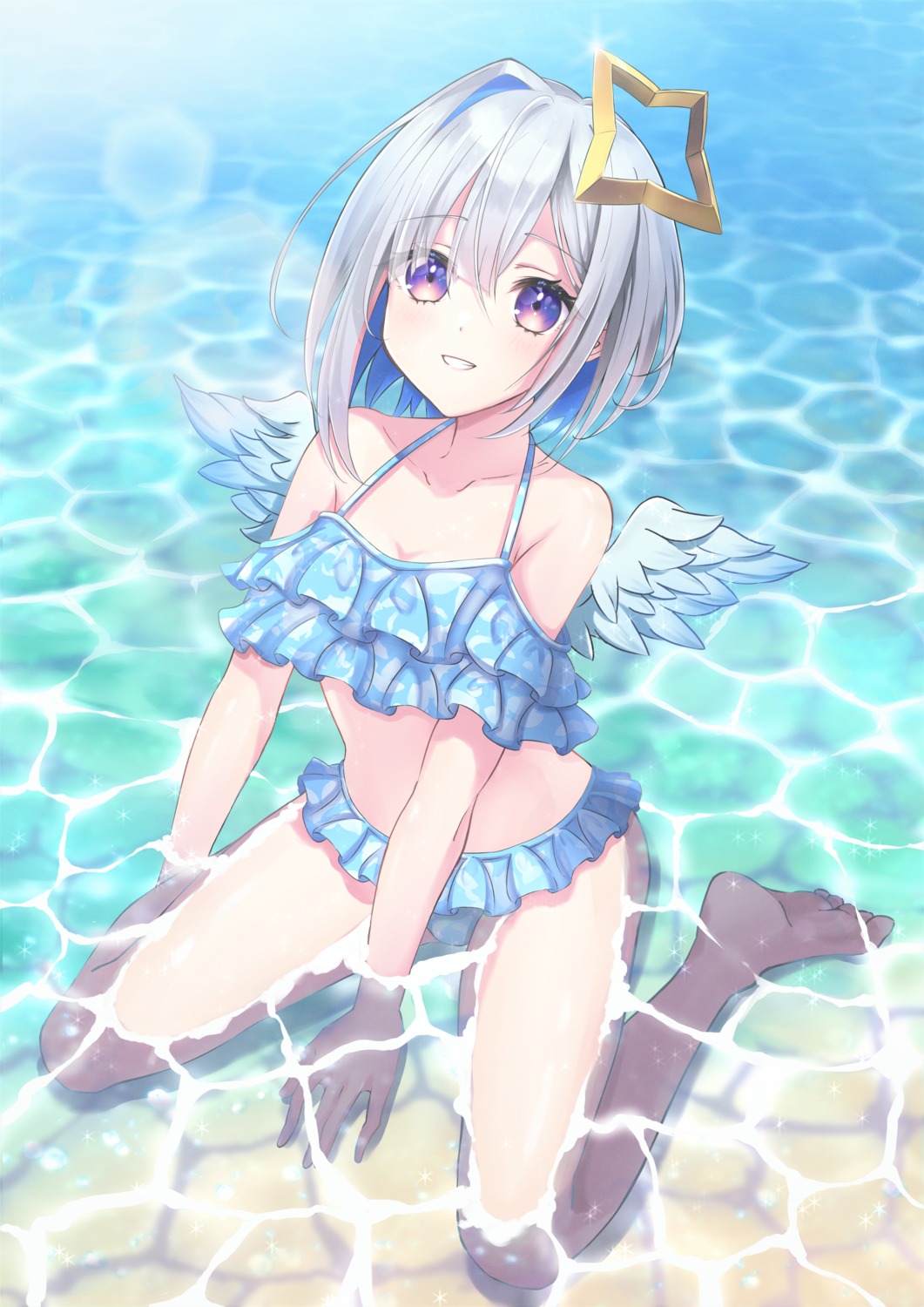 amane_kanata, angel, bikini, hololive, swimsuits, tilu, wet, wings