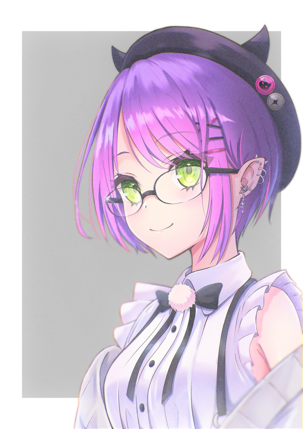 hololive, horns, megane, pointy_ears, sweater, tilu, tokoyami_towa
