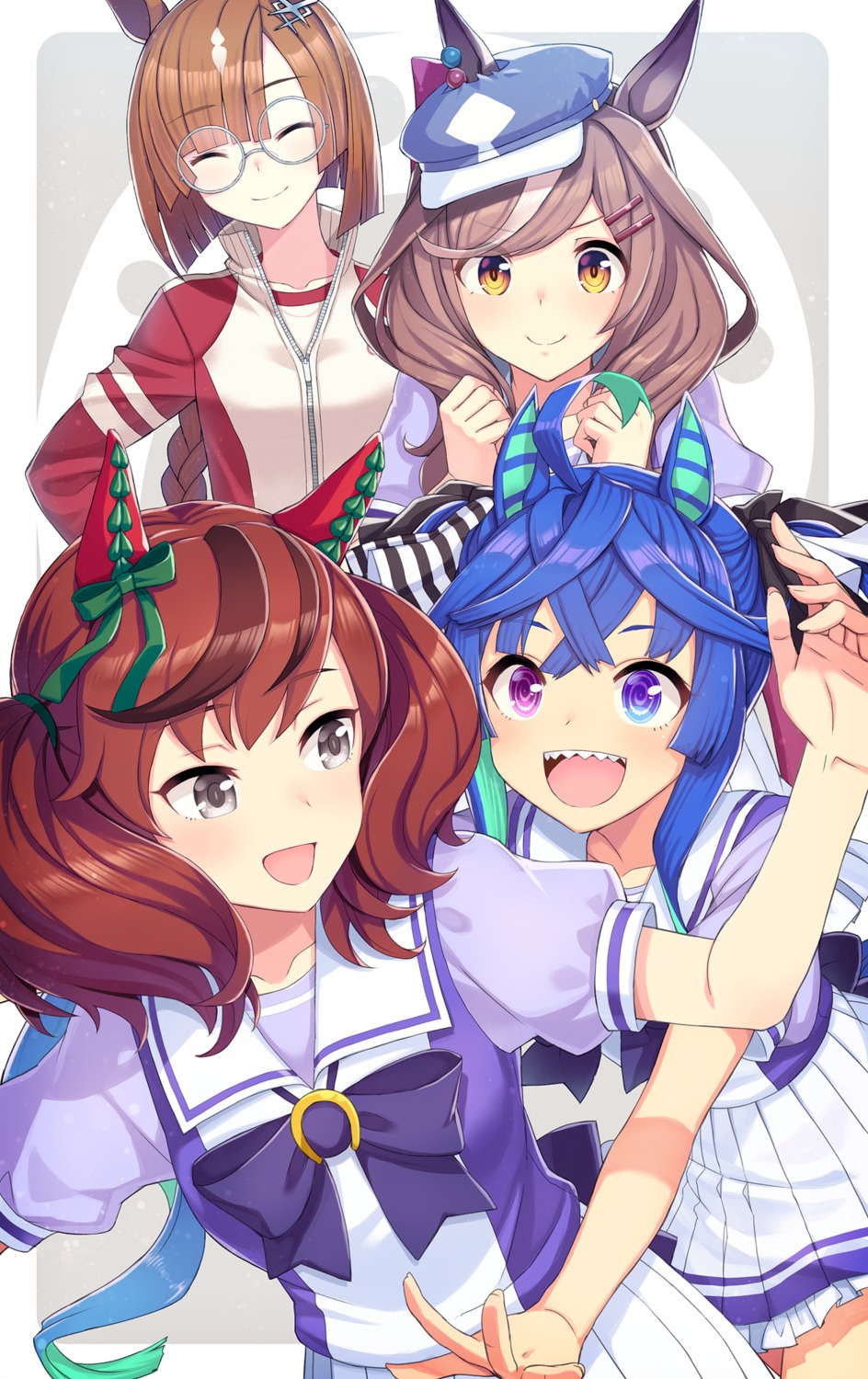 animal_ears, gym_uniform, heterochromia, ikuno_dictus_(umamusume), itou_(onsoku_tassha), matikane_tannhauser_(umamusume), megane, nice_nature_(umamusume)