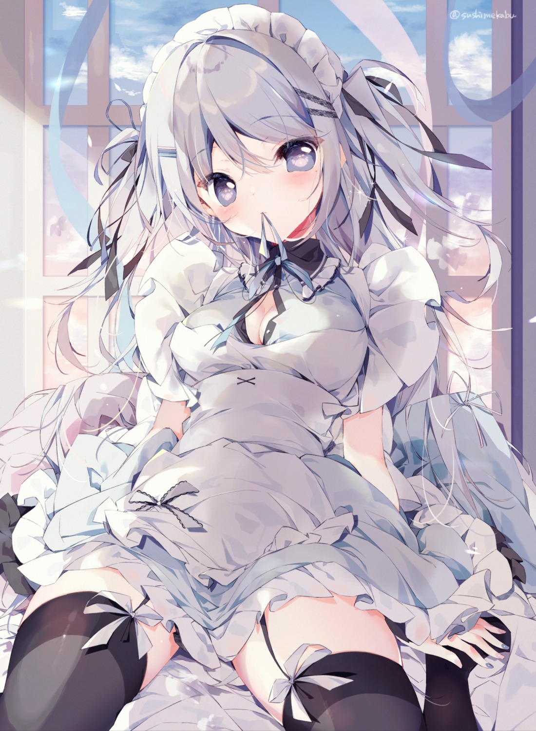 cleavage, maid, stockings, sushimekabu, thighhighs