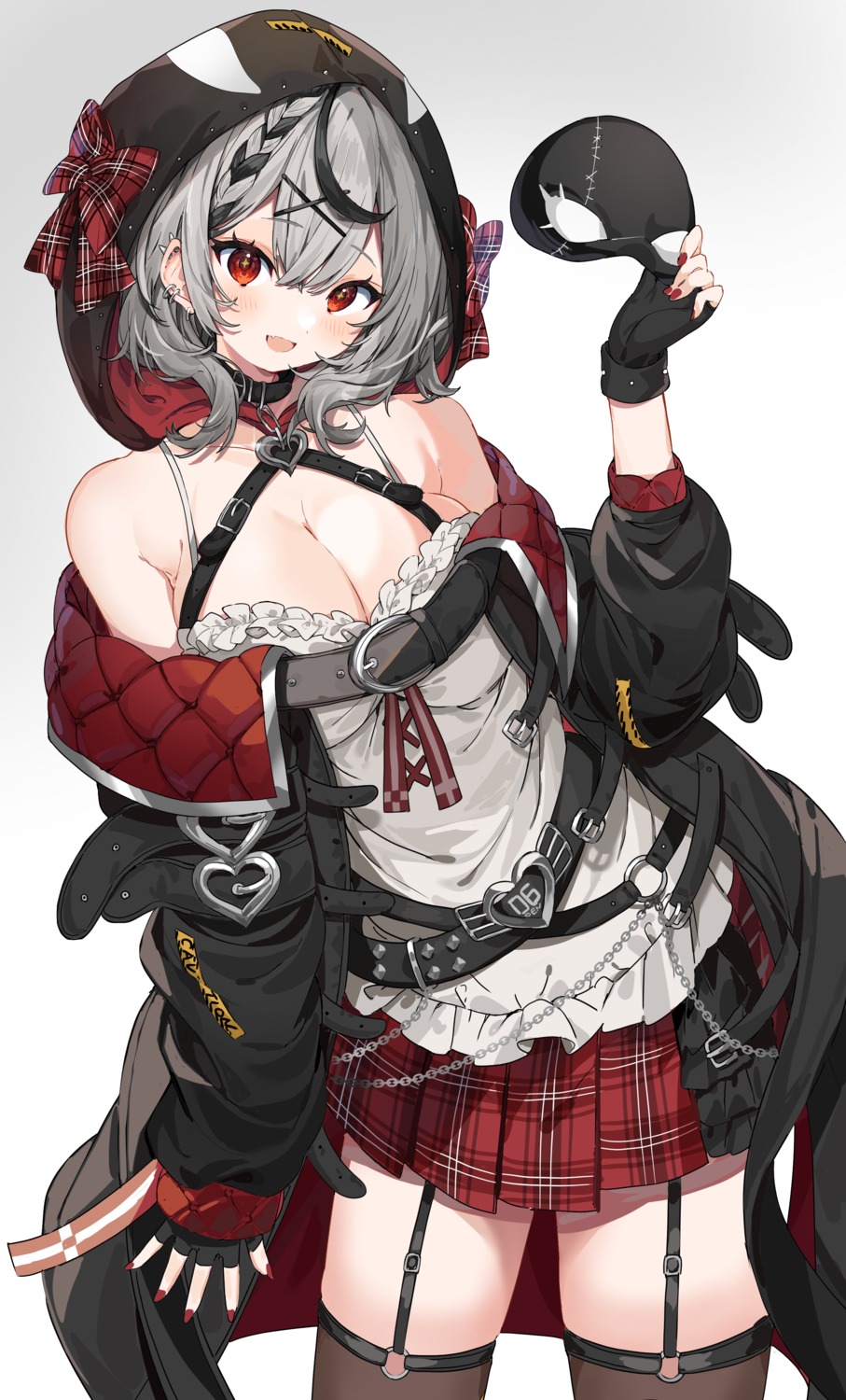 cleavage, hololive, inu_(puputizy), no_bra, sakamata_chloe, stockings, thighhighs