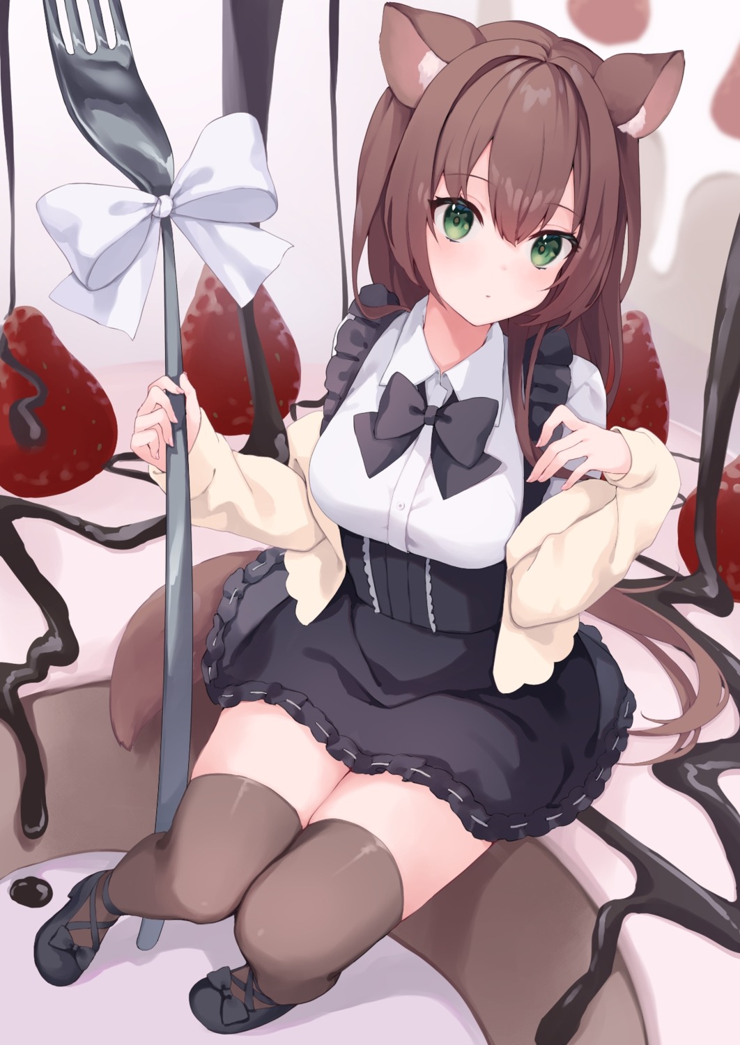 animal_ears, shiroha, sweater, tail, thighhighs