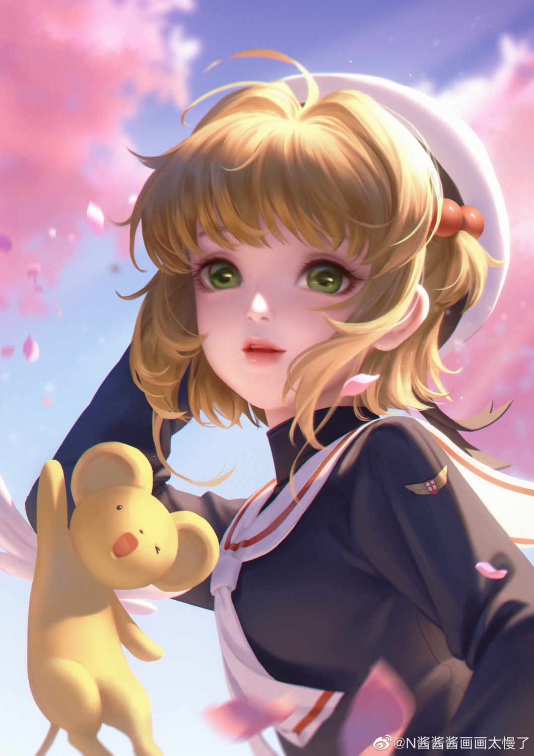 card_captor_sakura, kerberos, kinomoto_sakura, naglus, seifuku, sweater, watermark