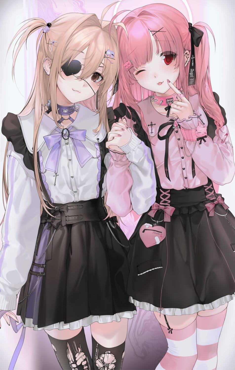 eyepatch, gothic_lolita, lilith_(unxi), lolita_fashion, stockings, thighhighs, torn_clothes, unxi