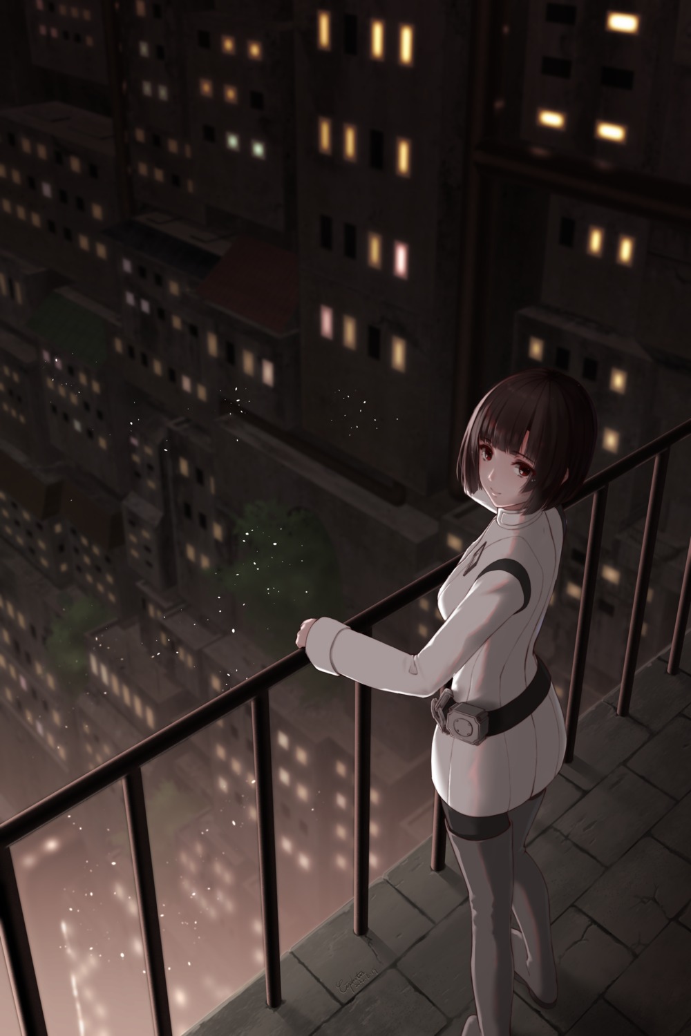 ciphotis, hoshijiro_shizuka, landscape, pantyhose, sidonia_no_kishi, thighhighs, uniform
