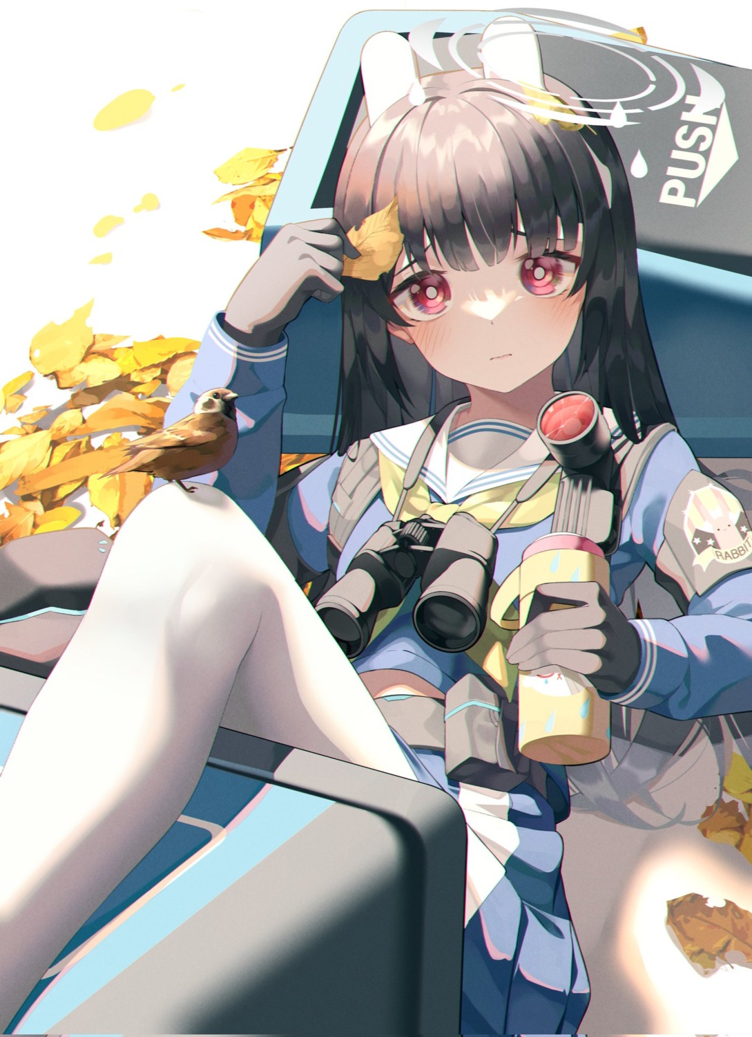 animal_ears, blue_archive, bunny_ears, halo, kanzi, kasumizawa_miyu, pantyhose, seifuku