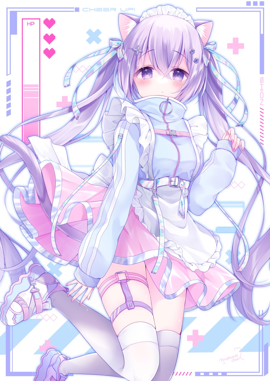 animal_ears, garter, maid, momochi_chia, nekomimi, tail, thighhighs