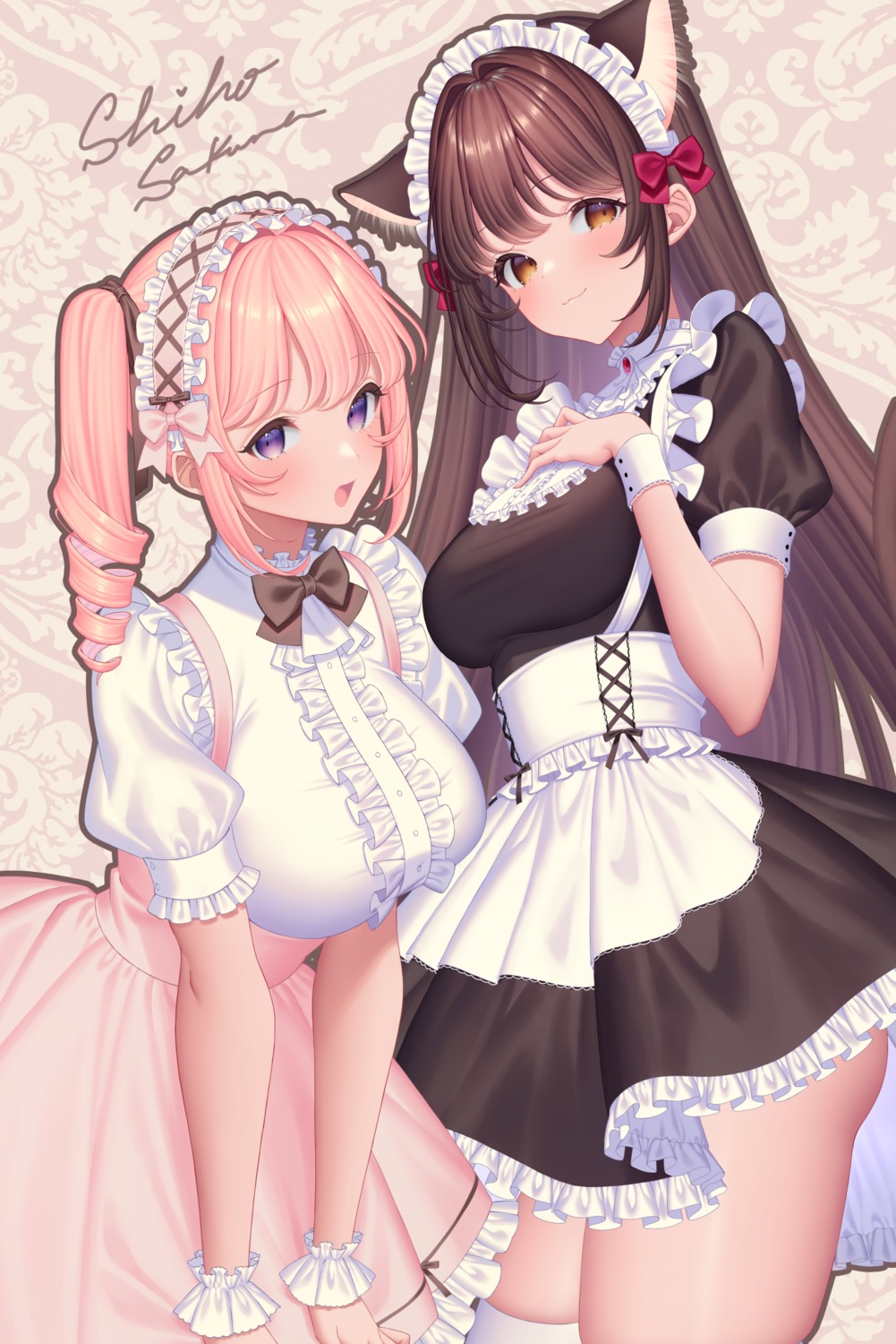 animal_ears, maid, nekomimi, sakura_shiho, tail, thighhighs, waitress