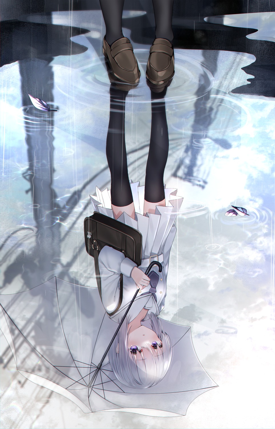 neku_(neku_draw), seifuku, thighhighs, umbrella