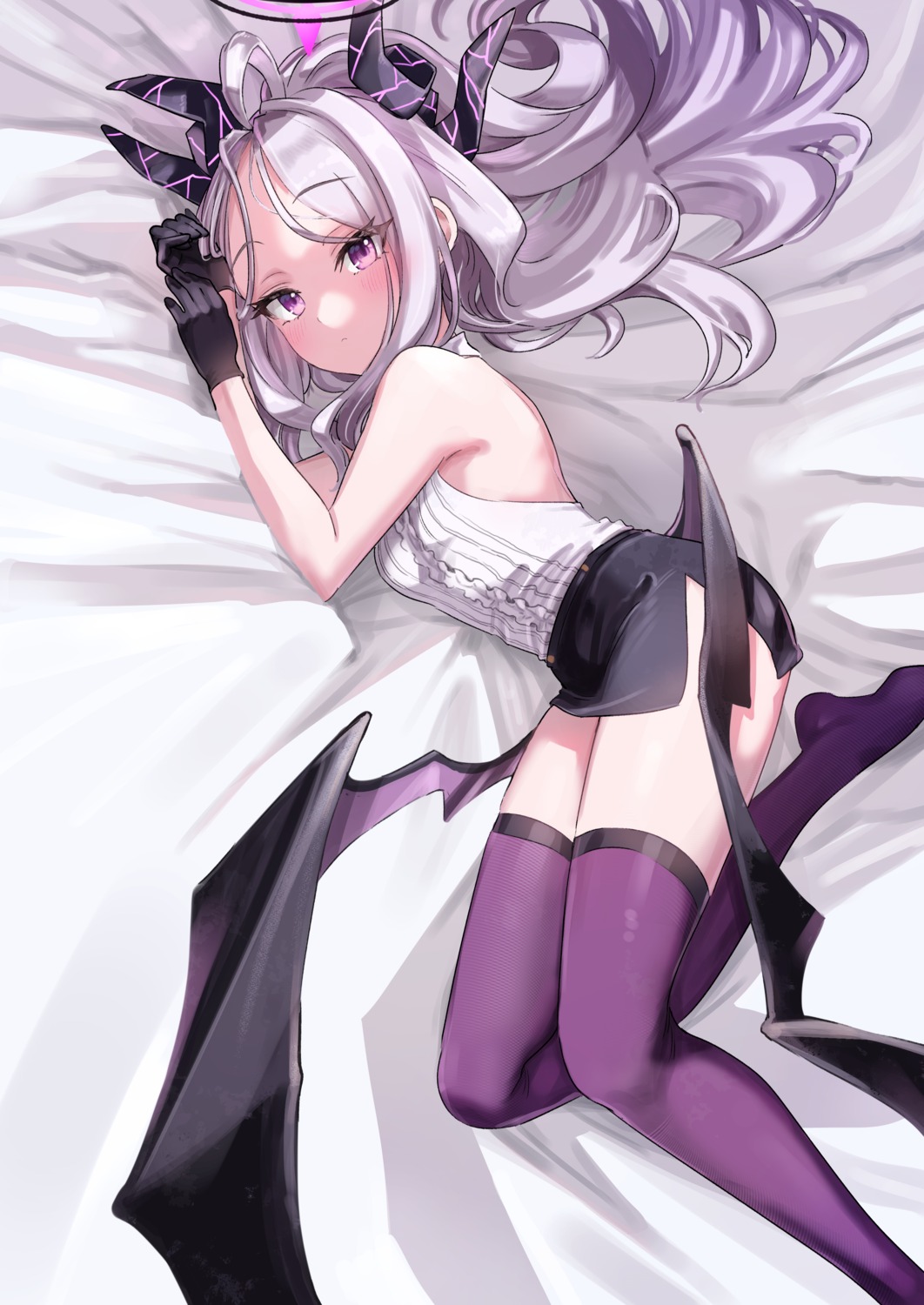 blue_archive, devil, halo, horns, no_bra, pizzasi, sorasaki_hina, thighhighs