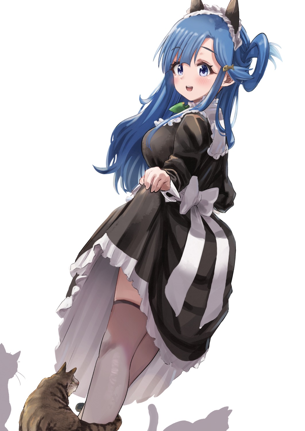 animal_ears, maid, neko, nekomimi, pizzasi, skirt_lift, thighhighs