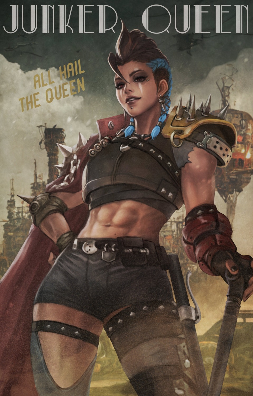 armor, garter, gun, junker_queen_(overwatch), monori_rogue, overwatch, overwatch_2, thighhighs