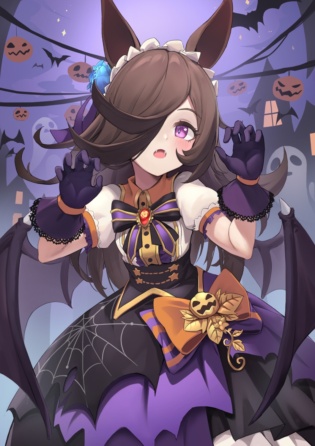 animal_ears, halloween, rice_shower_(umamusume), torn_clothes, uma_musume_pretty_derby, wings, ye_yemail