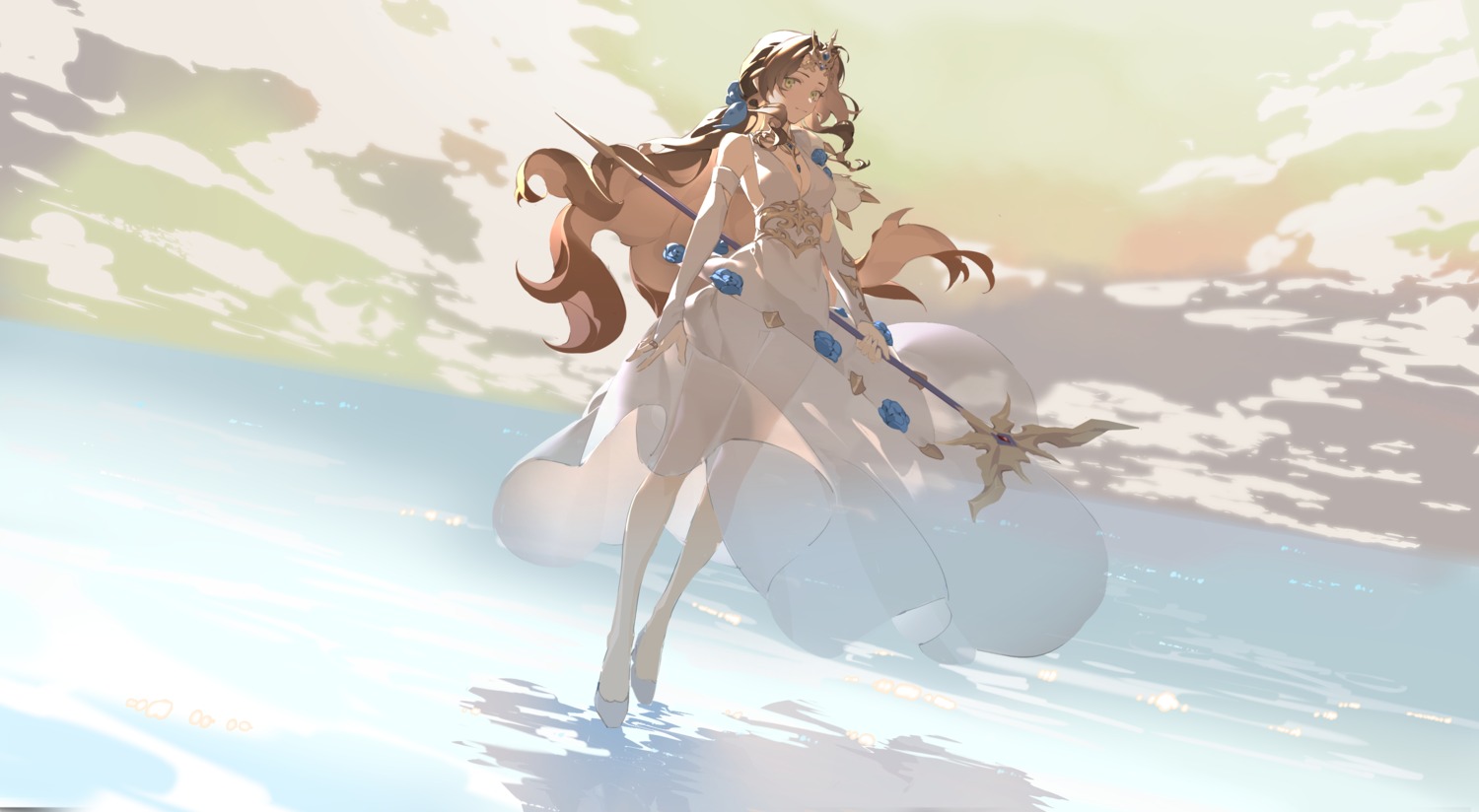 aerith_gainsborough, cleavage, dress, final_fantasy, final_fantasy_vii, lilith-lily, no_bra, see_through, weapon