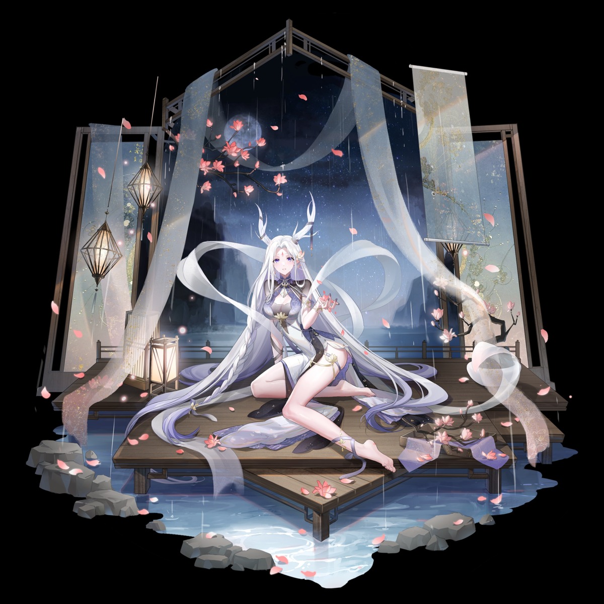chinadress, garter, horns, pointy_ears, zuo600