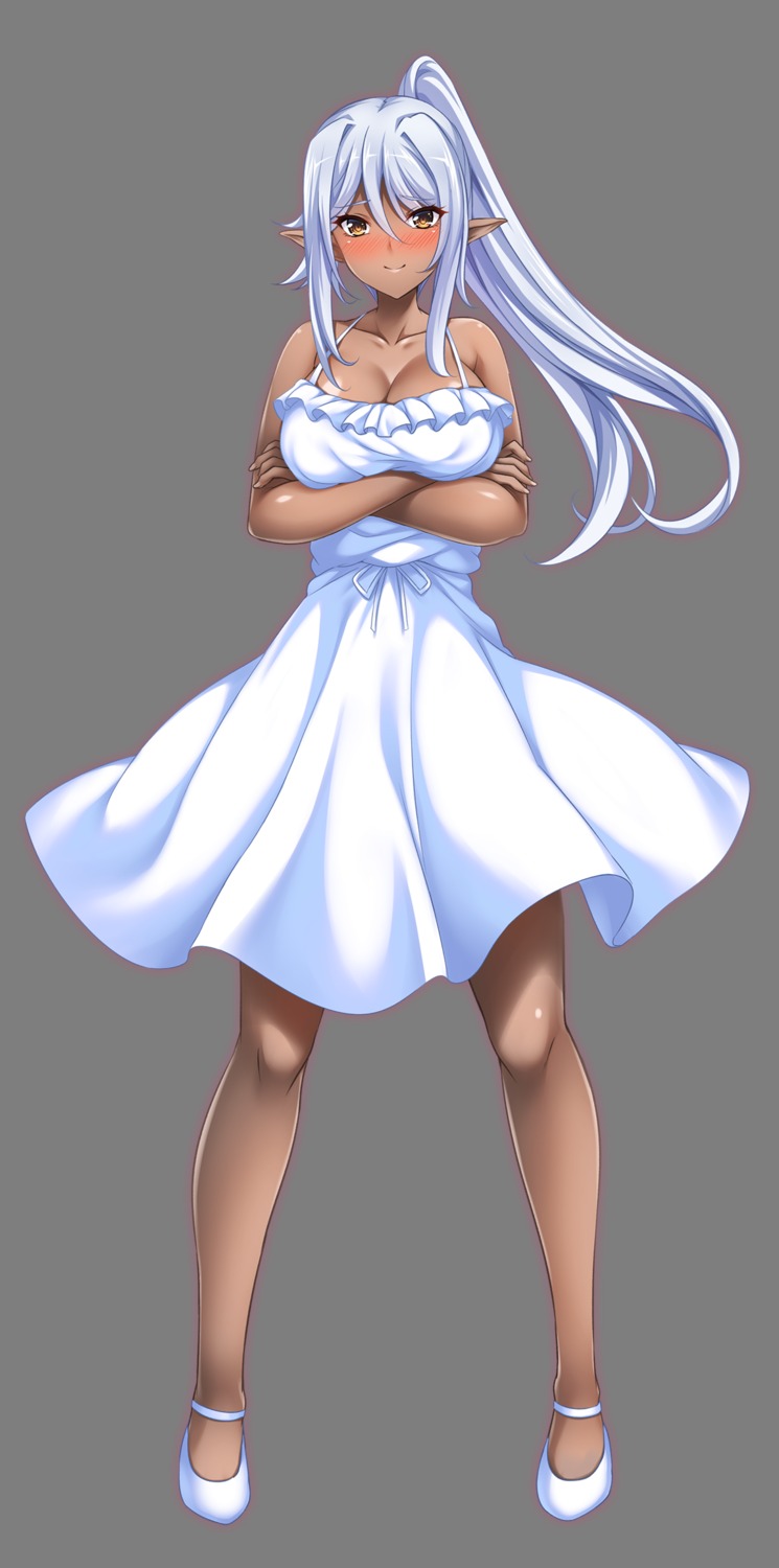 dress, elf, elf_no_kuni_no_kyuutei_madoushi_ni_naretanode_himesama_ni_seitekina_itazura_wo_shitemita, hinata_sora, no_bra, pointy_ears, summer_dress, transparent_png