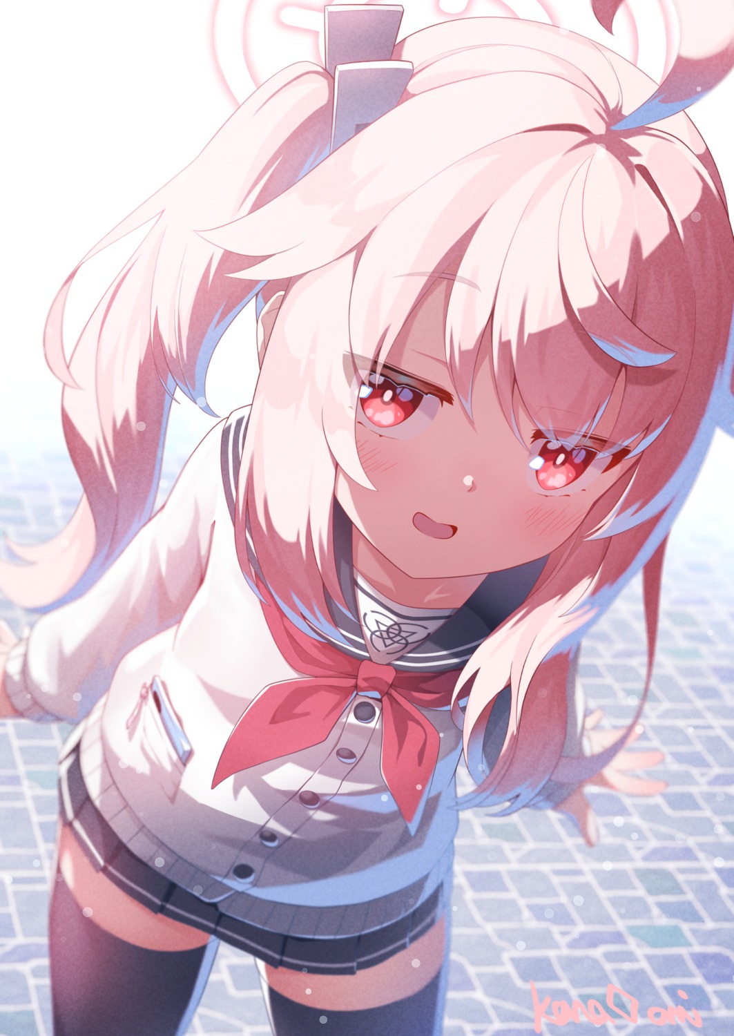 blue_archive, halo, kana_ami, seifuku, sweater, thighhighs, yutori_natsu