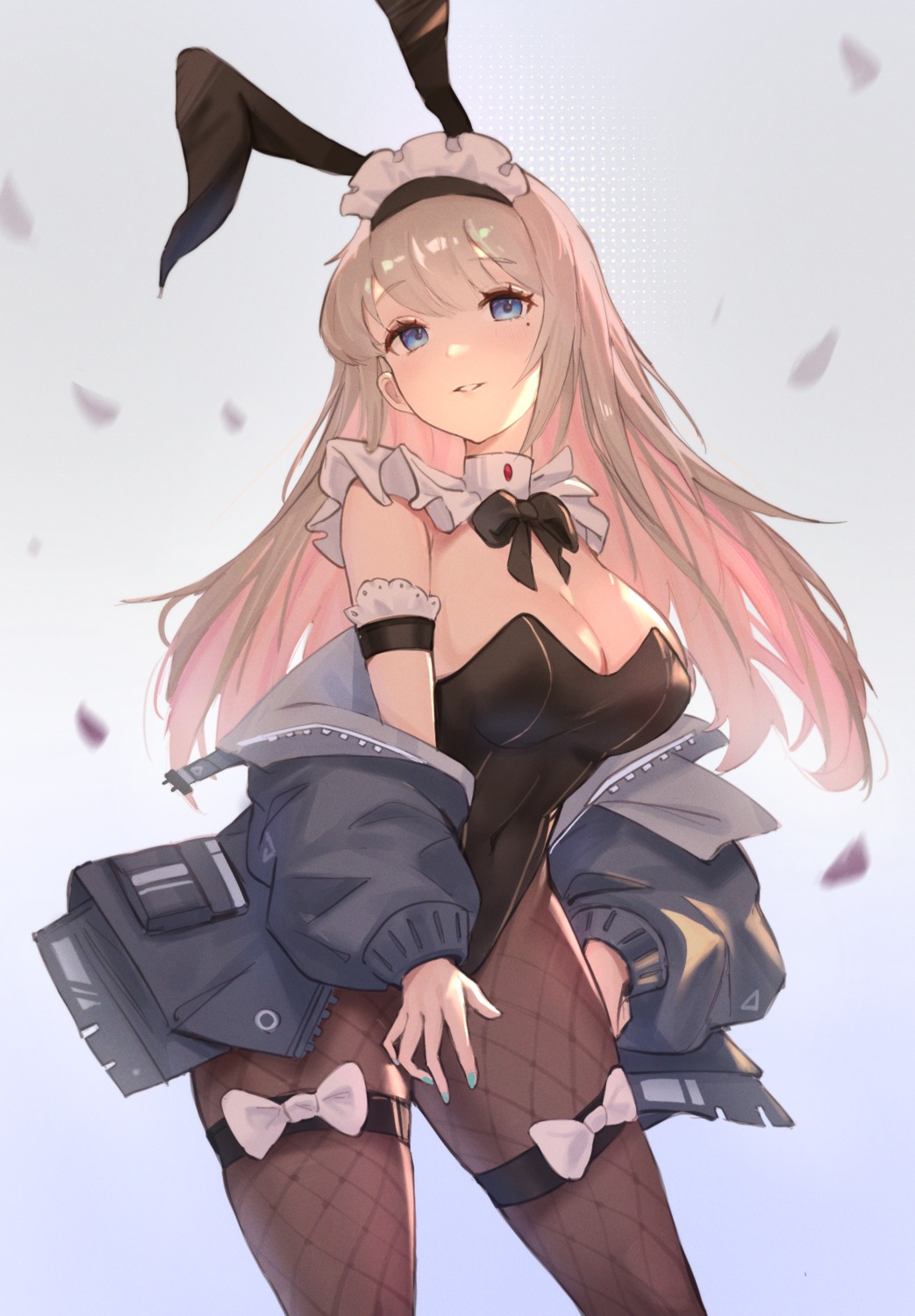 animal_ears, bunny_ears, bunny_girl, drone_(drone_37), fishnets, garter, no_bra, pantyhose