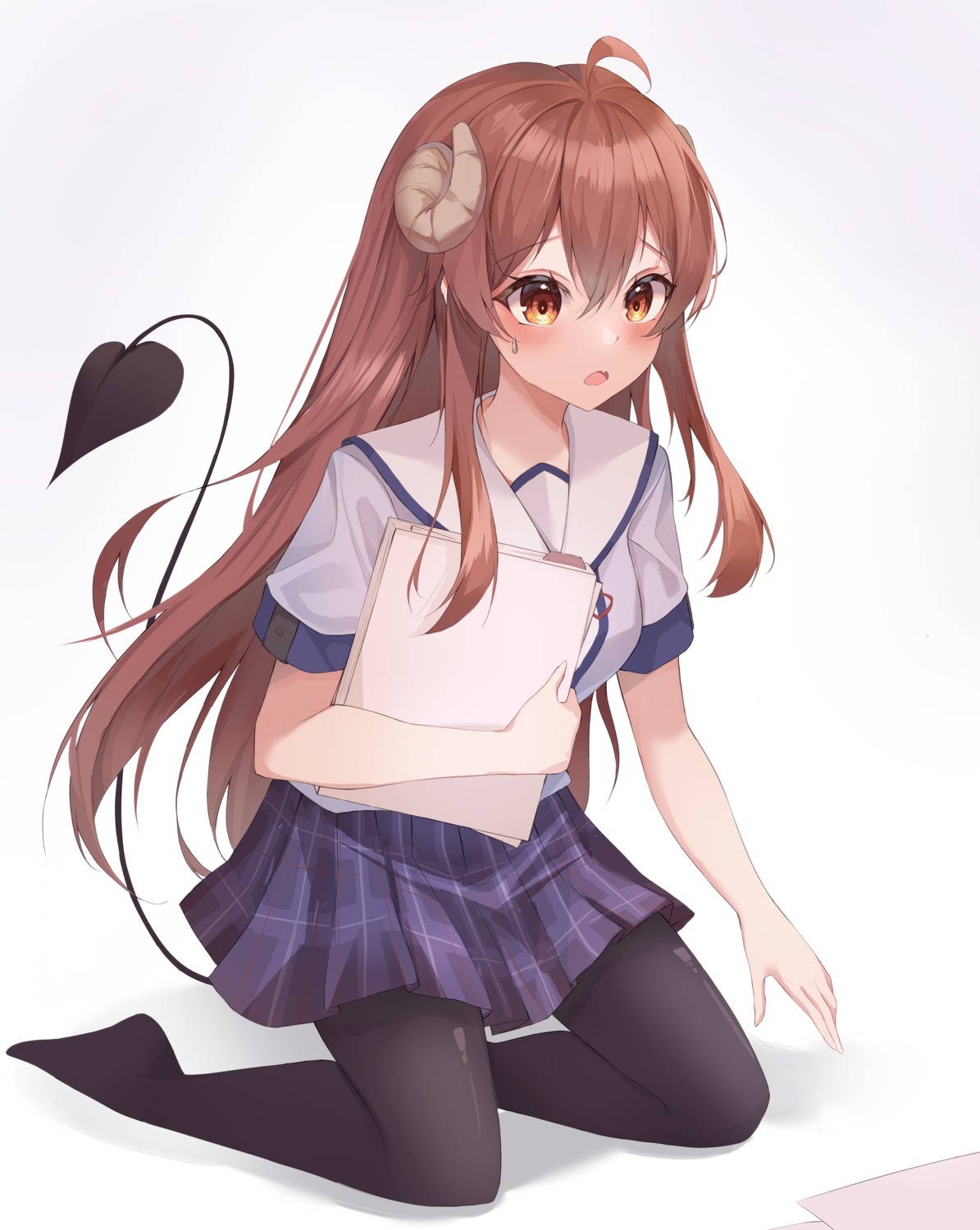 horns, machikado_mazoku, pantyhose, schuld, seifuku, tail, yoshida_yuuko_(machikado_mazoku)