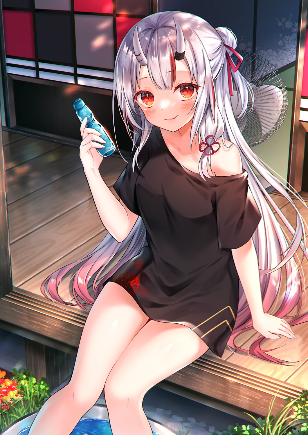 dress, haruyama_natsuwo, hololive, horns, nakiri_ayame