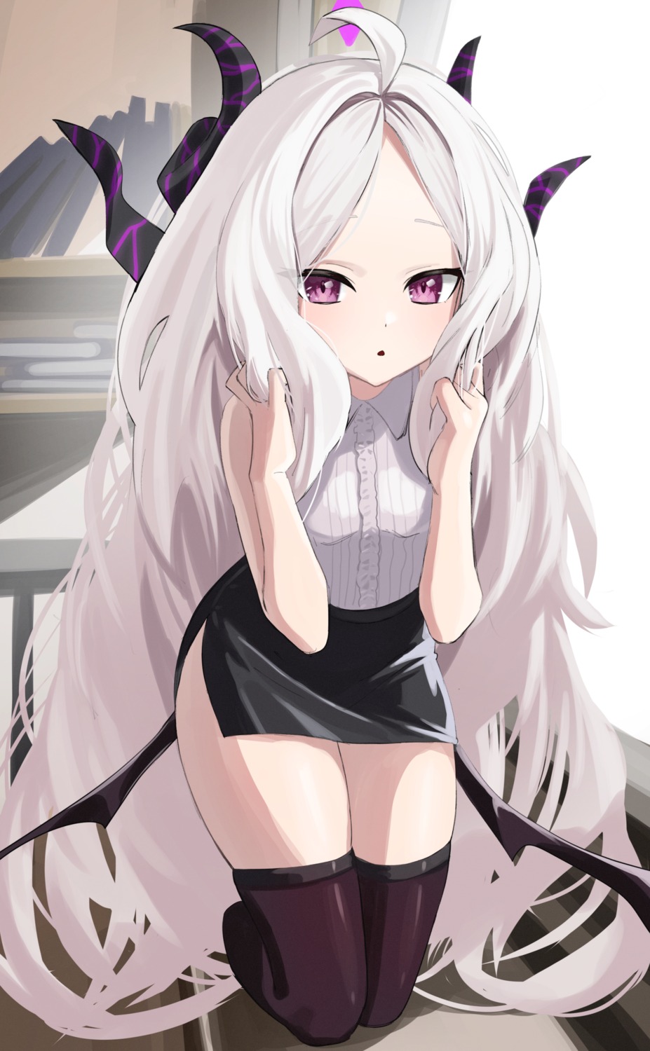 blue_archive, devil, horns, sorasaki_hina, thighhighs, wings, zyaki