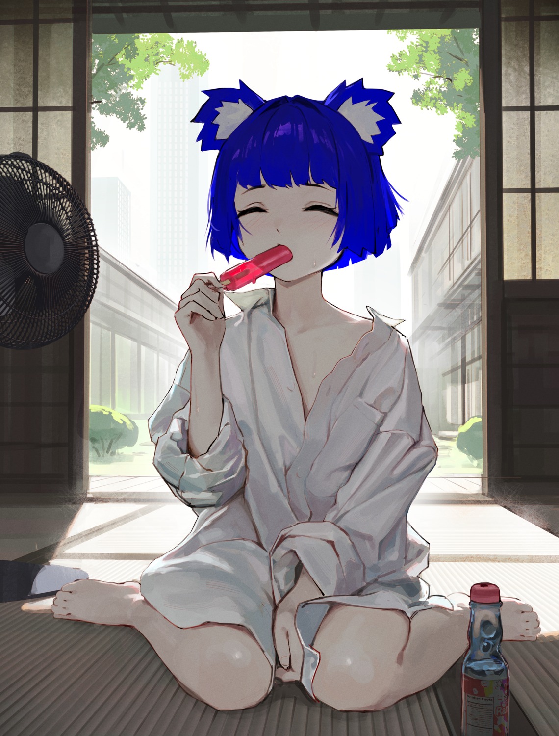 animal_ears, dress_shirt, open_shirt, vertigris