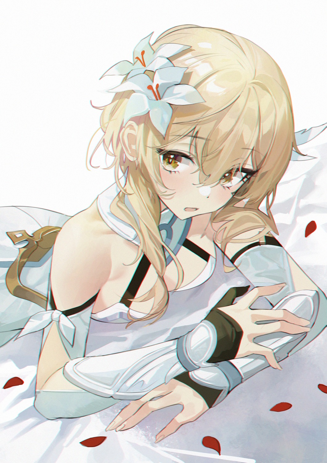 dress, genshin_impact, lumine, no_bra, retty2706