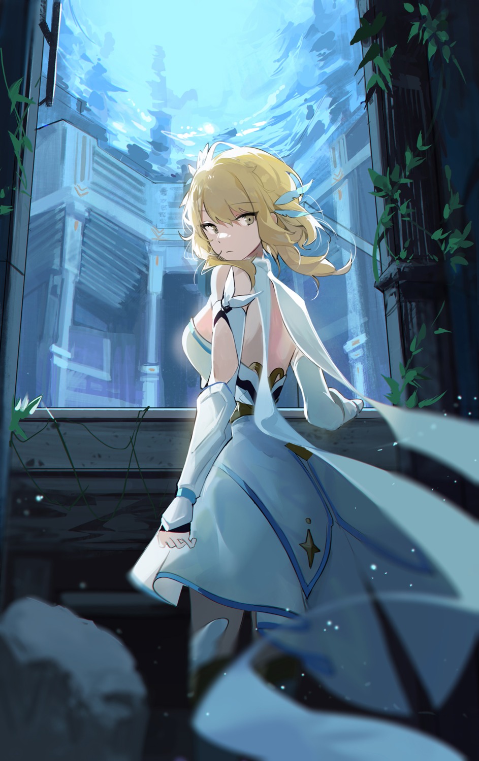 dress, genshin_impact, lumine, no_bra, retty2706