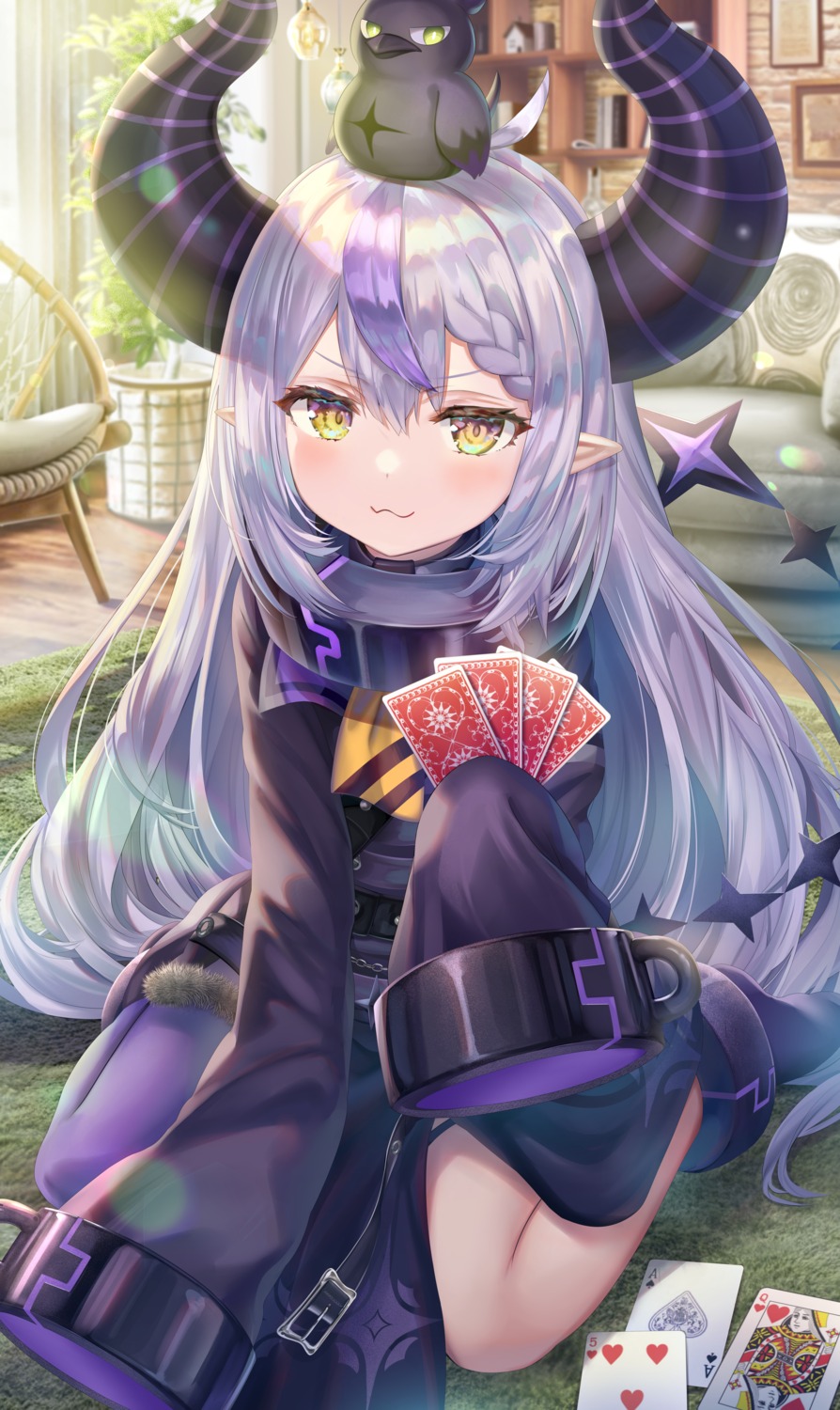 crow_(la+_darknesss), dress, hololive, horns, la+_darknesss, pointy_ears, tail, torino_akua