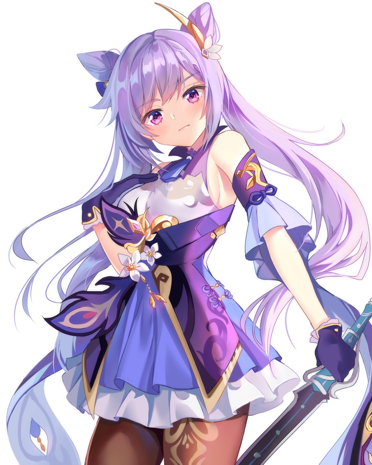 asian_clothes, genshin_impact, keqing, pantyhose, sword, yaya_chan