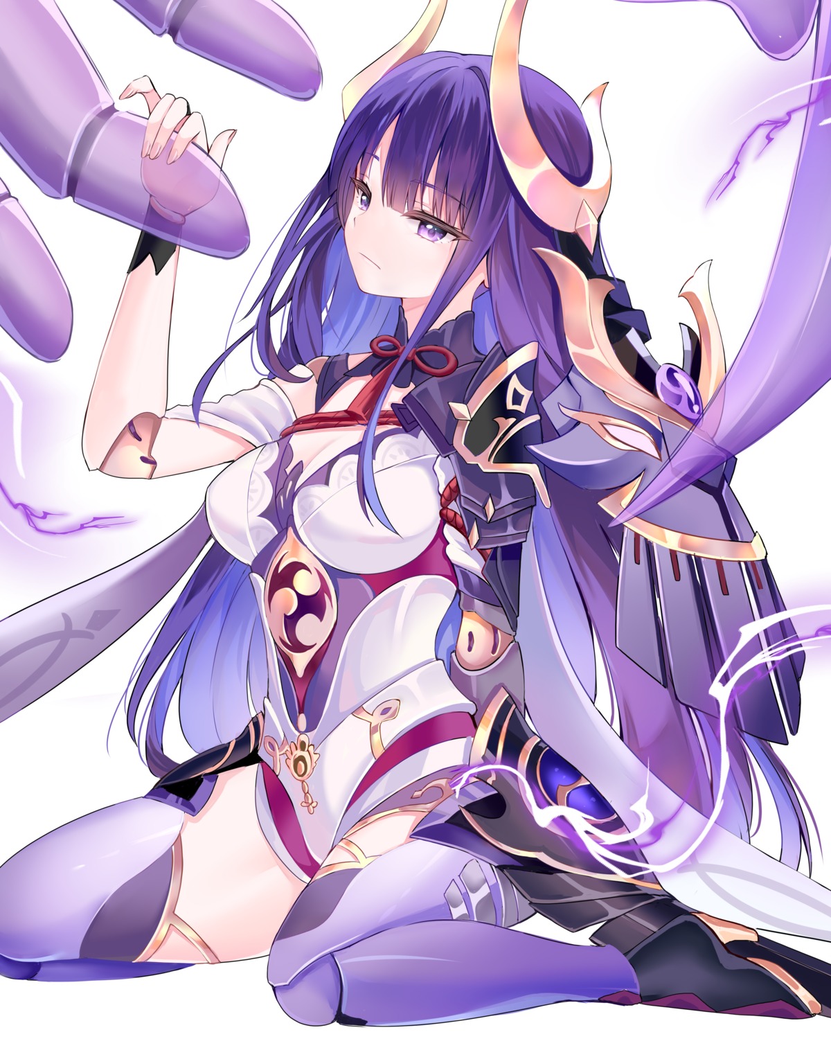 armor, cleavage, genshin_impact, heels, japanese_clothes, raiden_shogun, thighhighs, yaya_chan