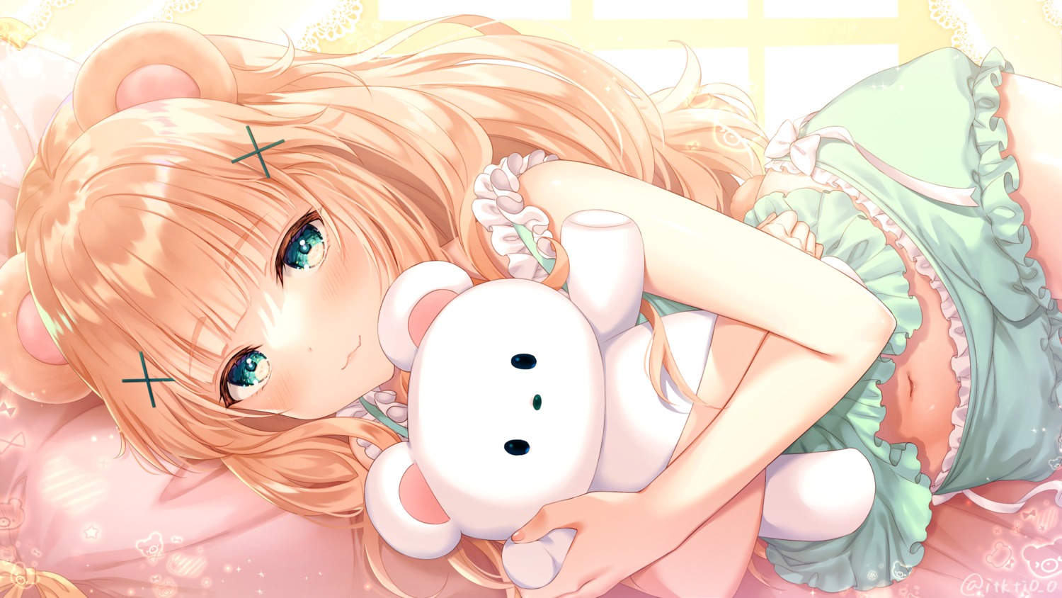 animal_ears, bloomers, itsuki_jun, pajama, shirt_lift