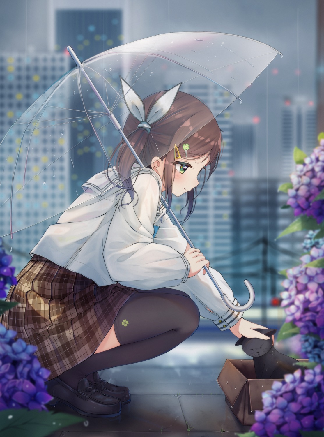 enuni, neko, seifuku, thighhighs, umbrella