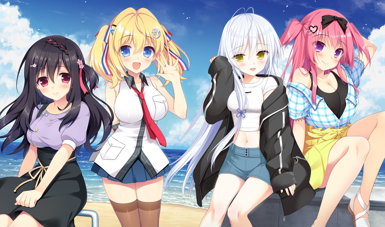 asa_project, cleavage, futamata_ren'ai, fuyuichi_monme, mikoshiba_rui, nobuta_yua, thighhighs, toiro_kirame