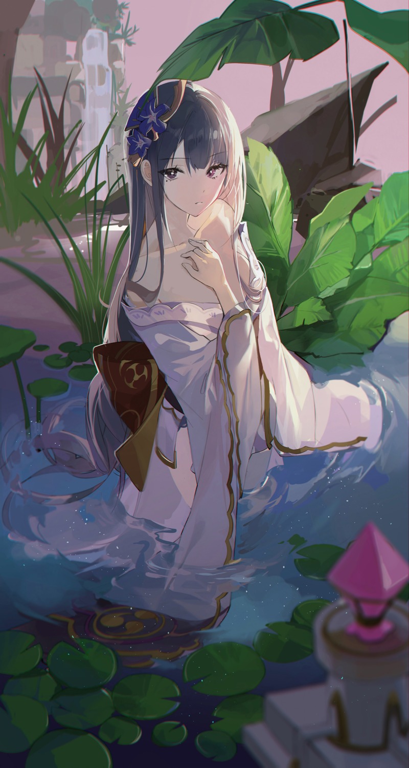 buri_(retty9349), genshin_impact, japanese_clothes, no_bra, open_shirt, raiden_shogun, wet