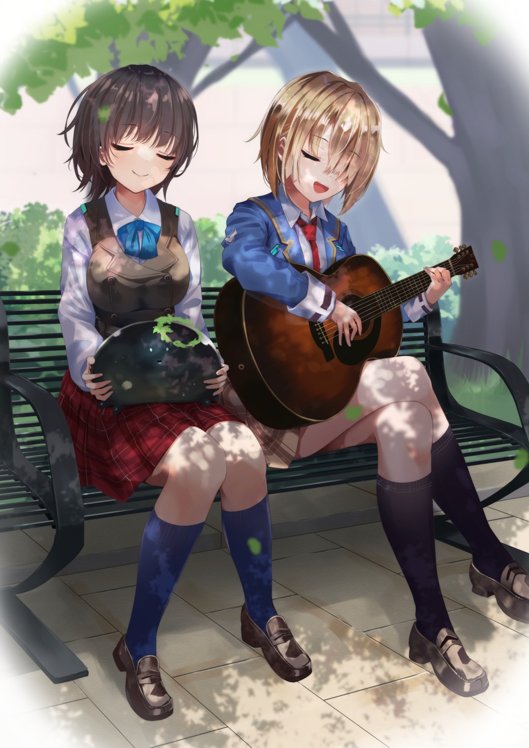 aoi_erika, guitar, heaven_burns_red, kayamori_ruka, koisuke, seifuku
