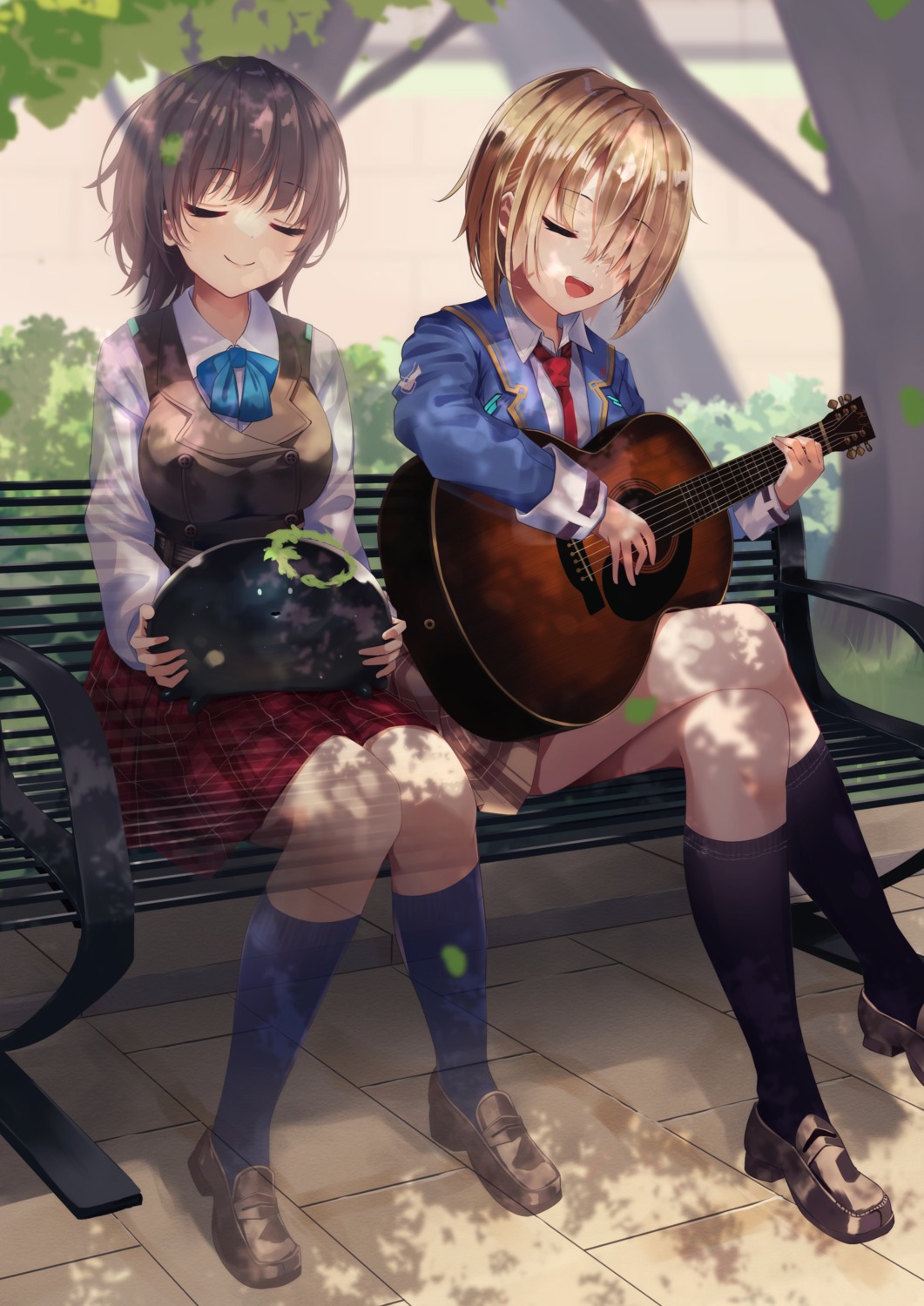 aoi_erika, guitar, heaven_burns_red, kayamori_ruka, koisuke, seifuku