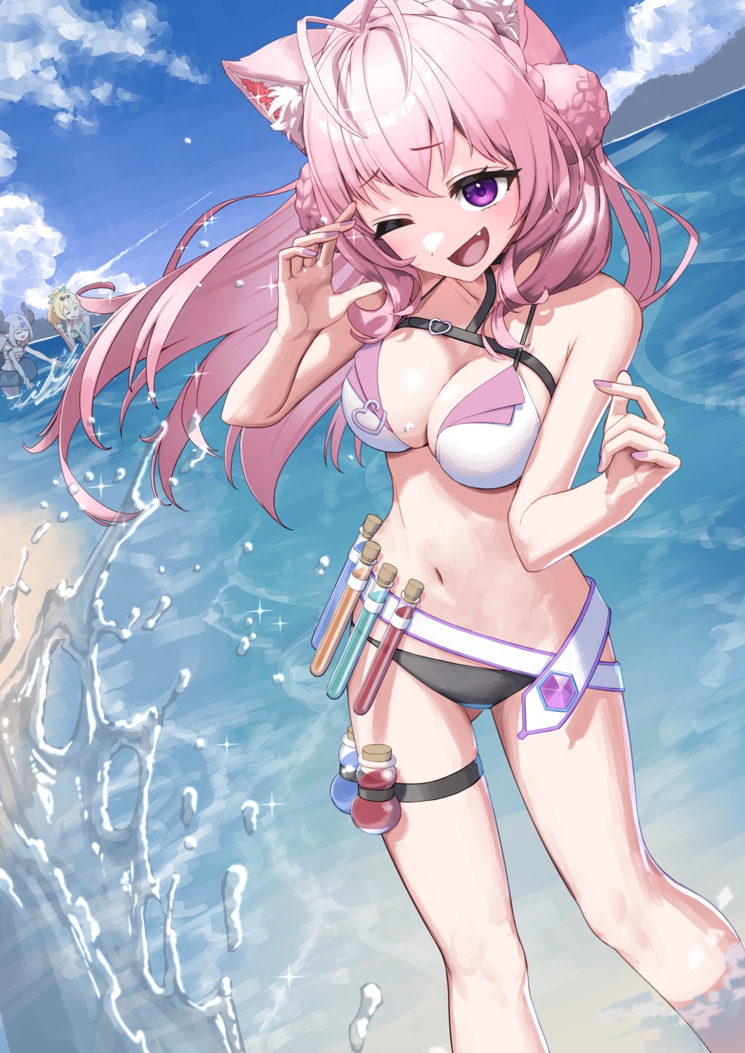 animal_ears, arimoto_wataru, bikini, garter, hakui_koyori, hololive, horns, kazama_iroha