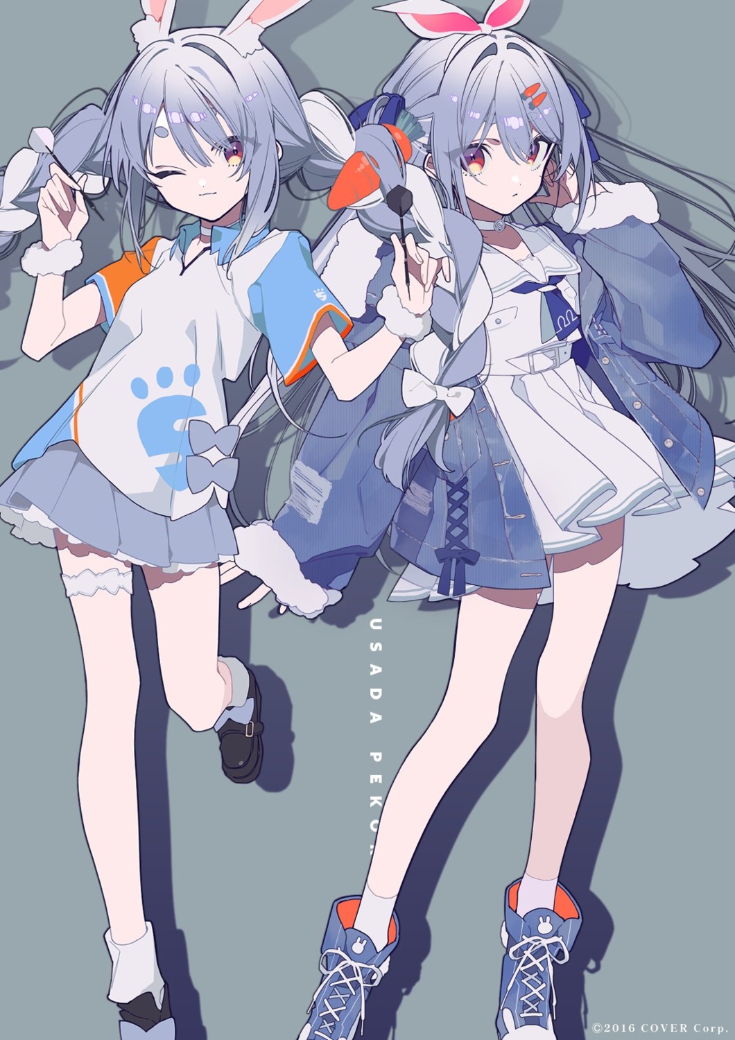 animal_ears, bunny_ears, garter, hololive, mochizuki_kei, seifuku, usada_pekora