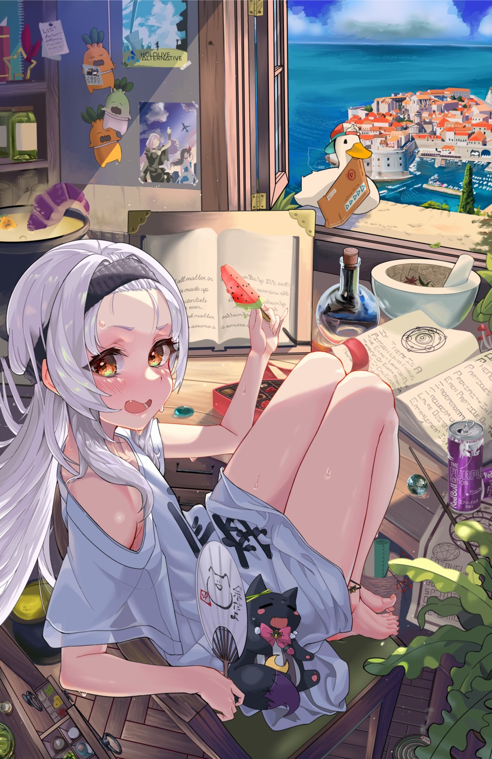 hololive, murasaki_shion, neko, no_bra, snarkhunt, wet