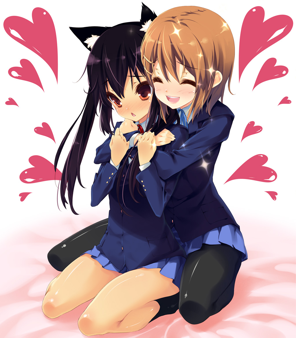 animal_ears, hirasawa_yui, k-on!, nakano_azusa, nekomimi, pantyhose, seifuku, show_(rinne)
