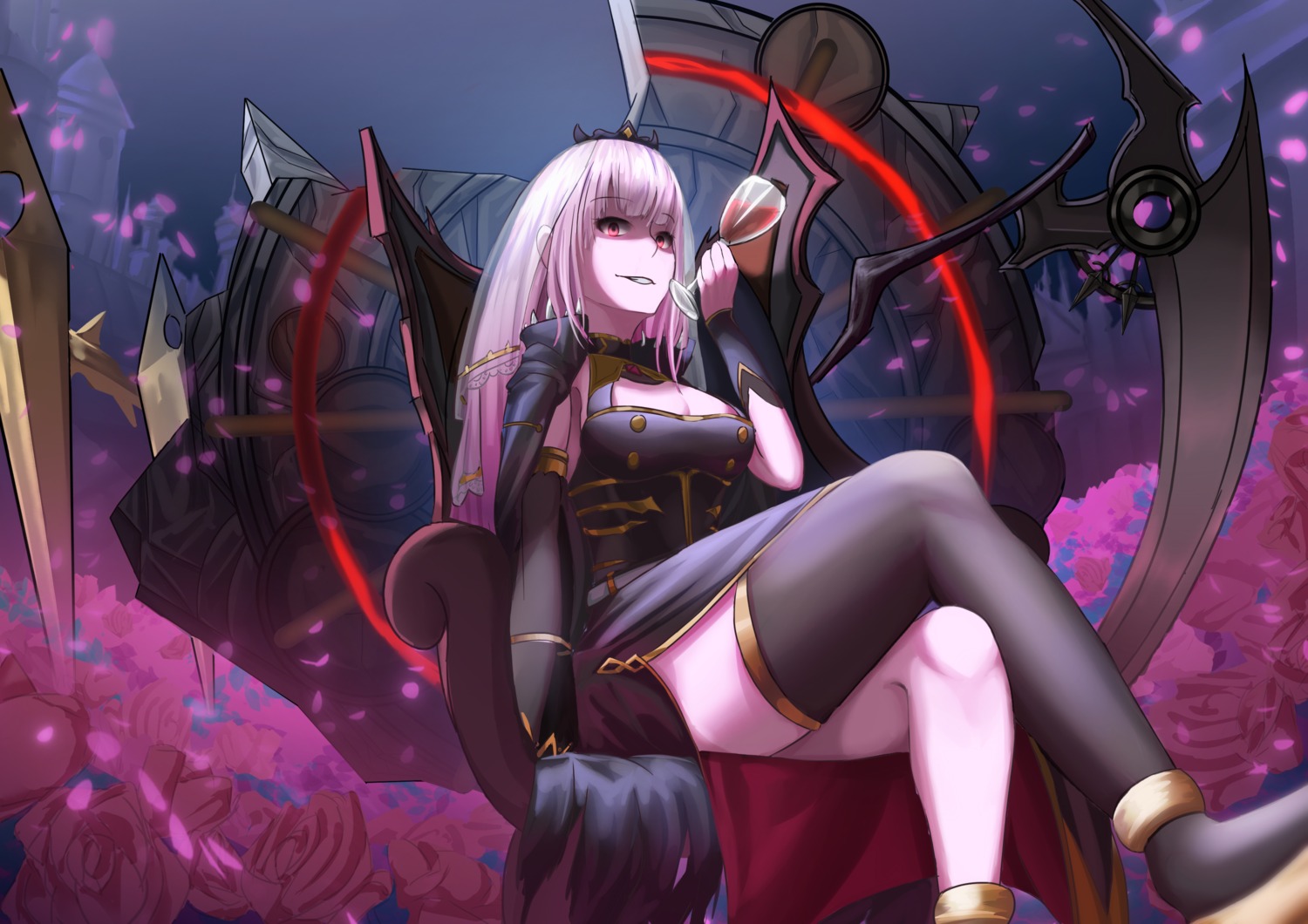 cleavage, hololive, hololive_english, mori_calliope, rei000531, thighhighs, weapon