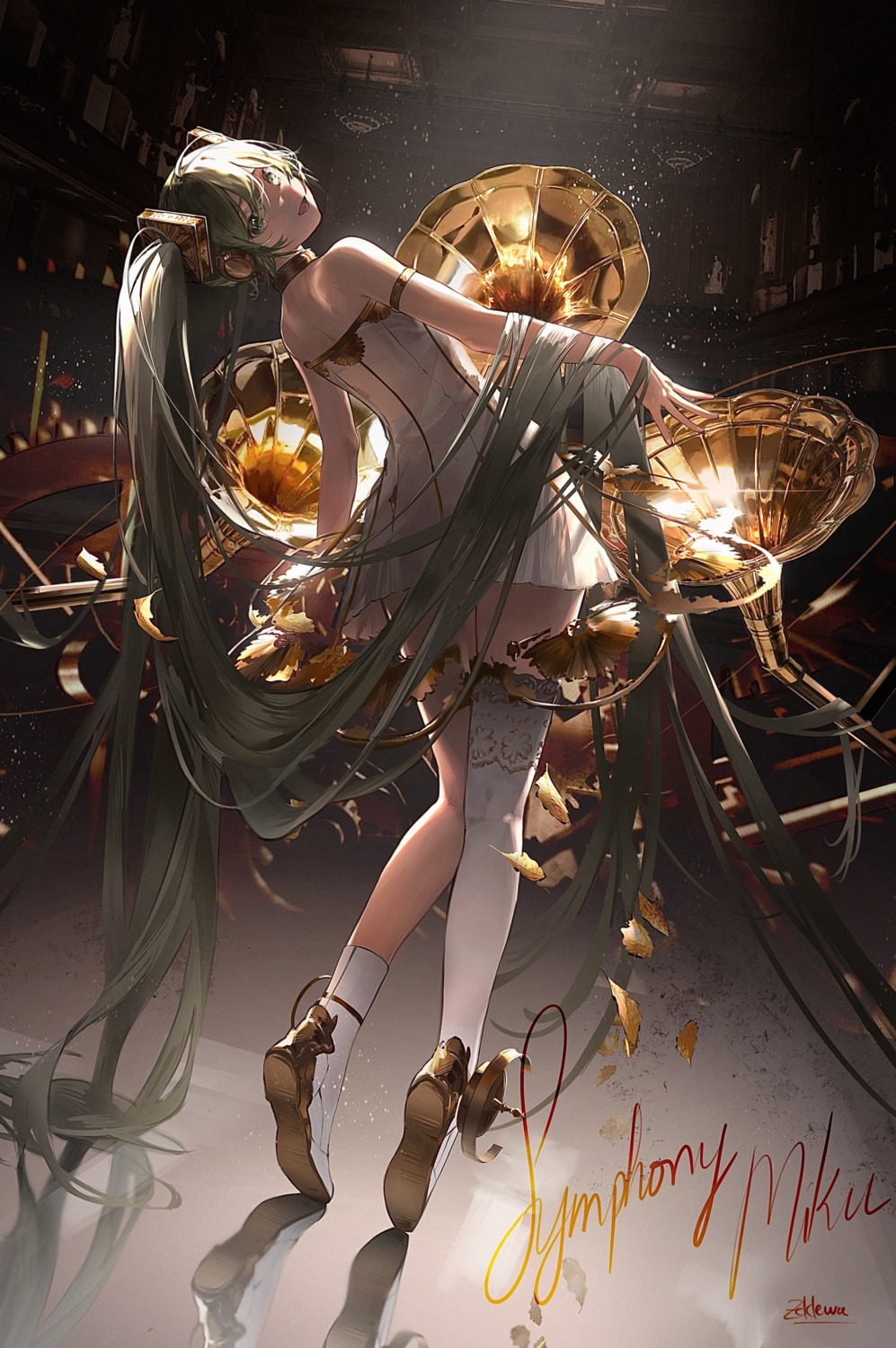 dress, gramophone_miku, hatsune_miku, hatsune_miku_symphony, see_through, thighhighs, vocaloid, zeklewa