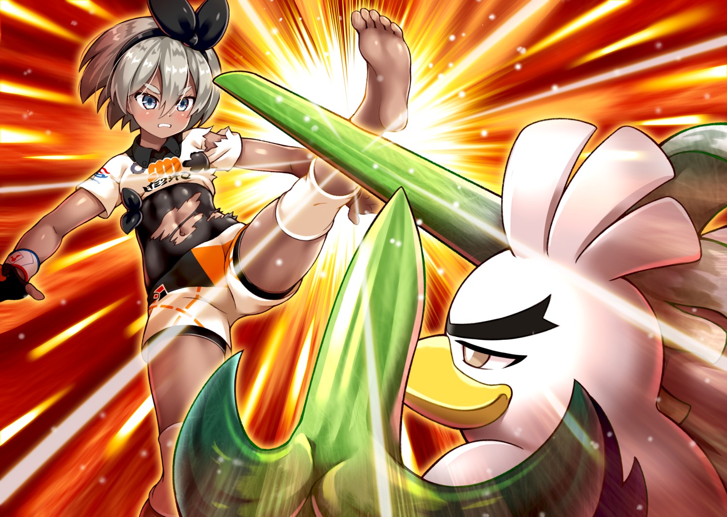 bluebird_(bluebird90), bodysuit, feet, pokemon, pokemon_swsh, saitou_(pokemon), torn_clothes