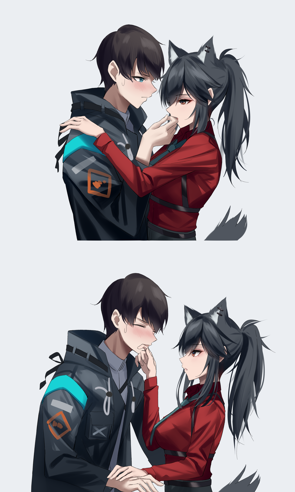 animal_ears, arknights, doctor_(arknights), shokuyou_koori, tail, texas_(arknights)