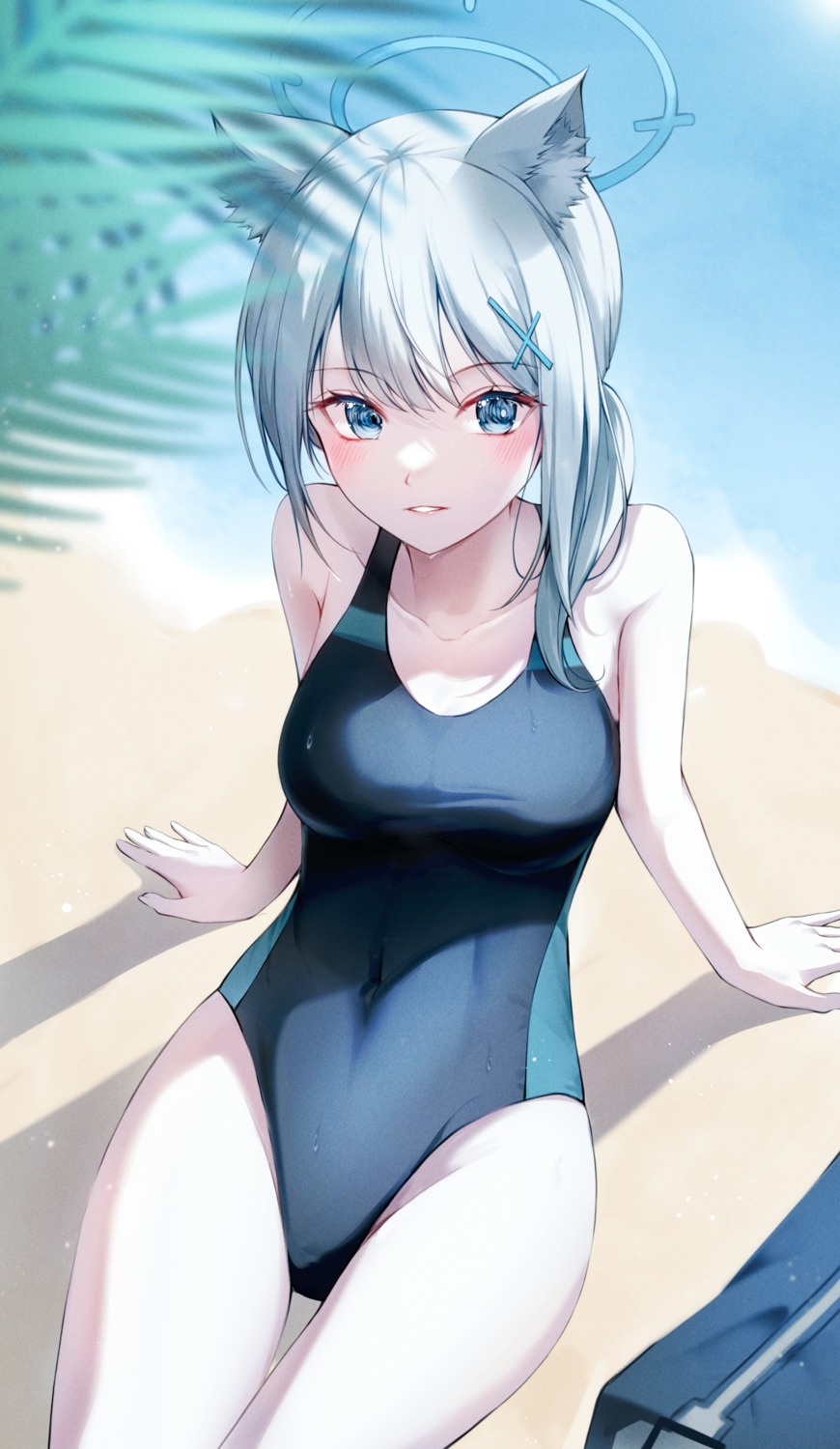 animal_ears, blue_archive, halo, iro_(iro_252_), nekomimi, sunaookami_shiroko, swimsuits