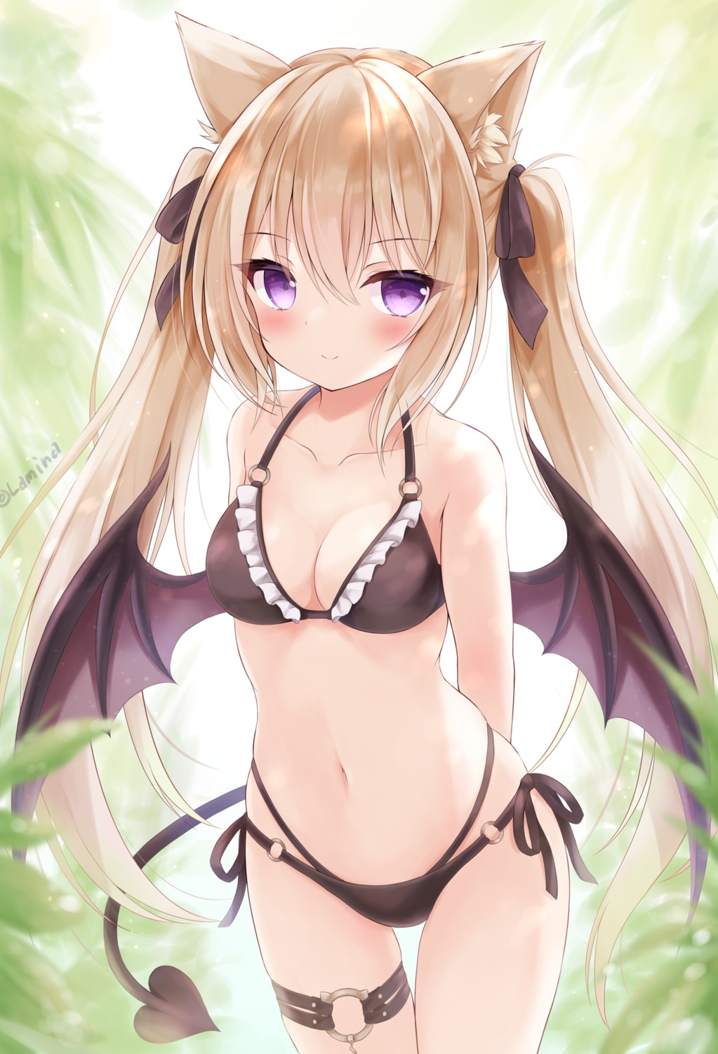 animal_ears, bikini, garter, kata_rosu, swimsuits, tail, wings