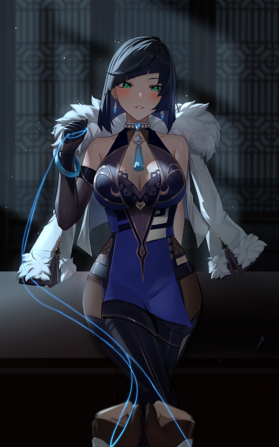 anming, cleavage, genshin_impact, yelan